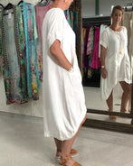 women's white linen dress 