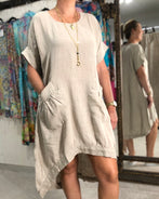 women's beige linen dress